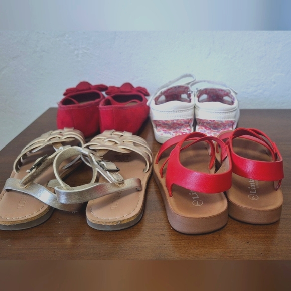 Lot Of 4 Red White Gold Toddler Baby Girls Sandals Shoes Size 7 - Picture 4 of 5
